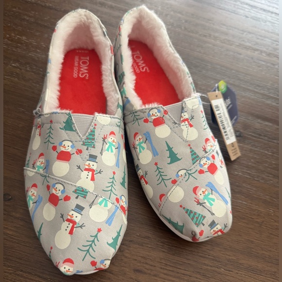 TOMS Alpargata Holiday Faux Fur Lined Glow-in-the-Dark Snowman Slip-On Sneaker - Picture 1 of 5